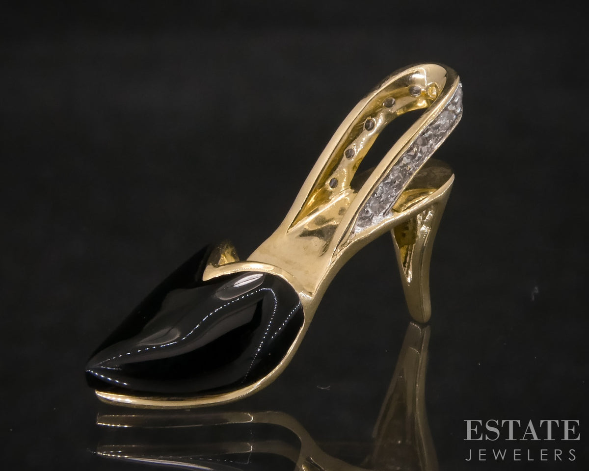 14k Yellow Gold Natural Black Onyx & Diamond High Heel Charm 2.5g p31876