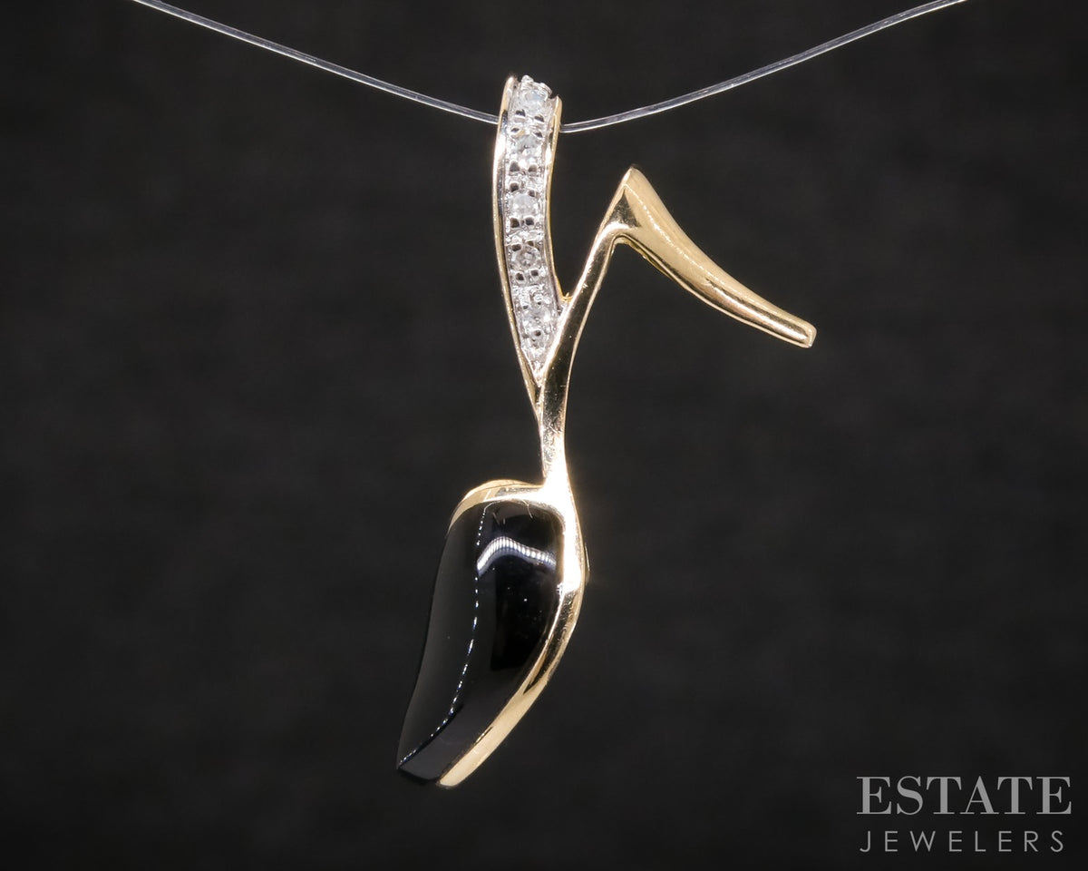 14k Yellow Gold Natural Black Onyx & Diamond High Heel Charm 2.5g p31876