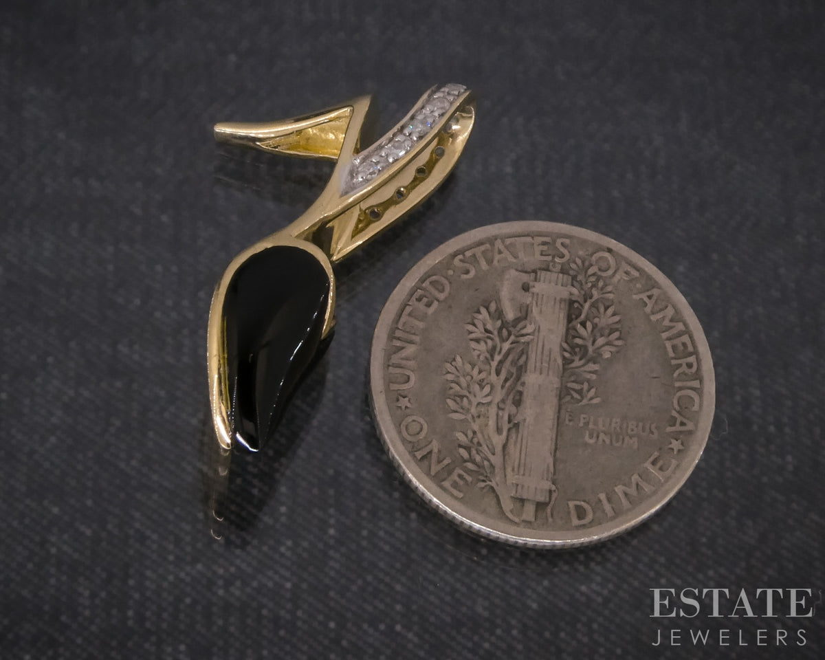 14k Yellow Gold Natural Black Onyx & Diamond High Heel Charm 2.5g p31876