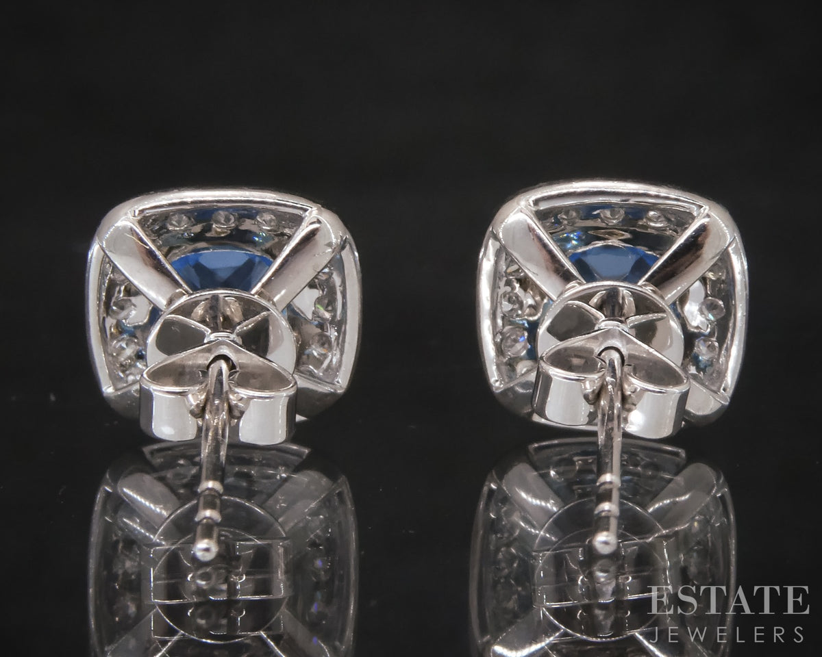14k White Gold Natural Blue Topaz & Diamond Stud Earrings 2.2g p29211