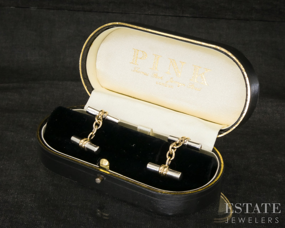 Sterling Silver Thomas Pink Jermyn Street Bar Cufflinks 15.5g p31859