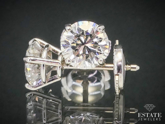 NEW 14k White Gold Round Cut Natural 1.98ctw Diamond Stud Earrings i3627