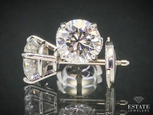 NEW 14k White Gold Round Cut Natural 1.98ctw Diamond Stud Earrings i3627