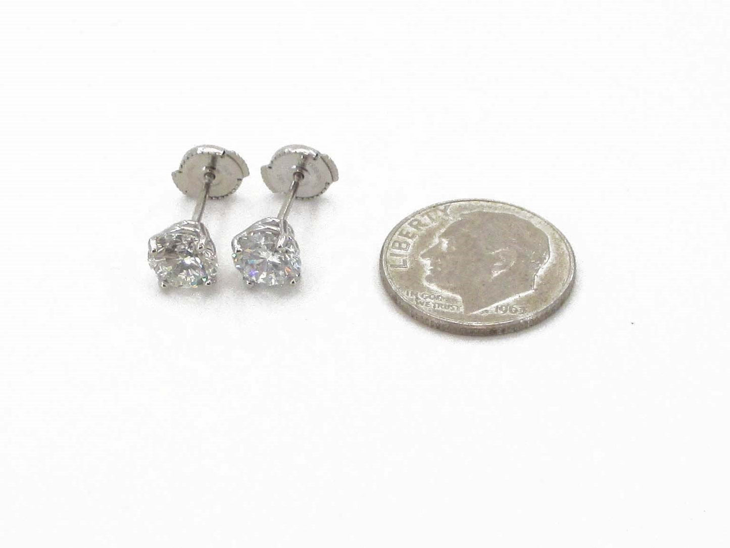 NEW 14k White Gold Round Cut Natural 1.98ctw Diamond Stud Earrings i3627