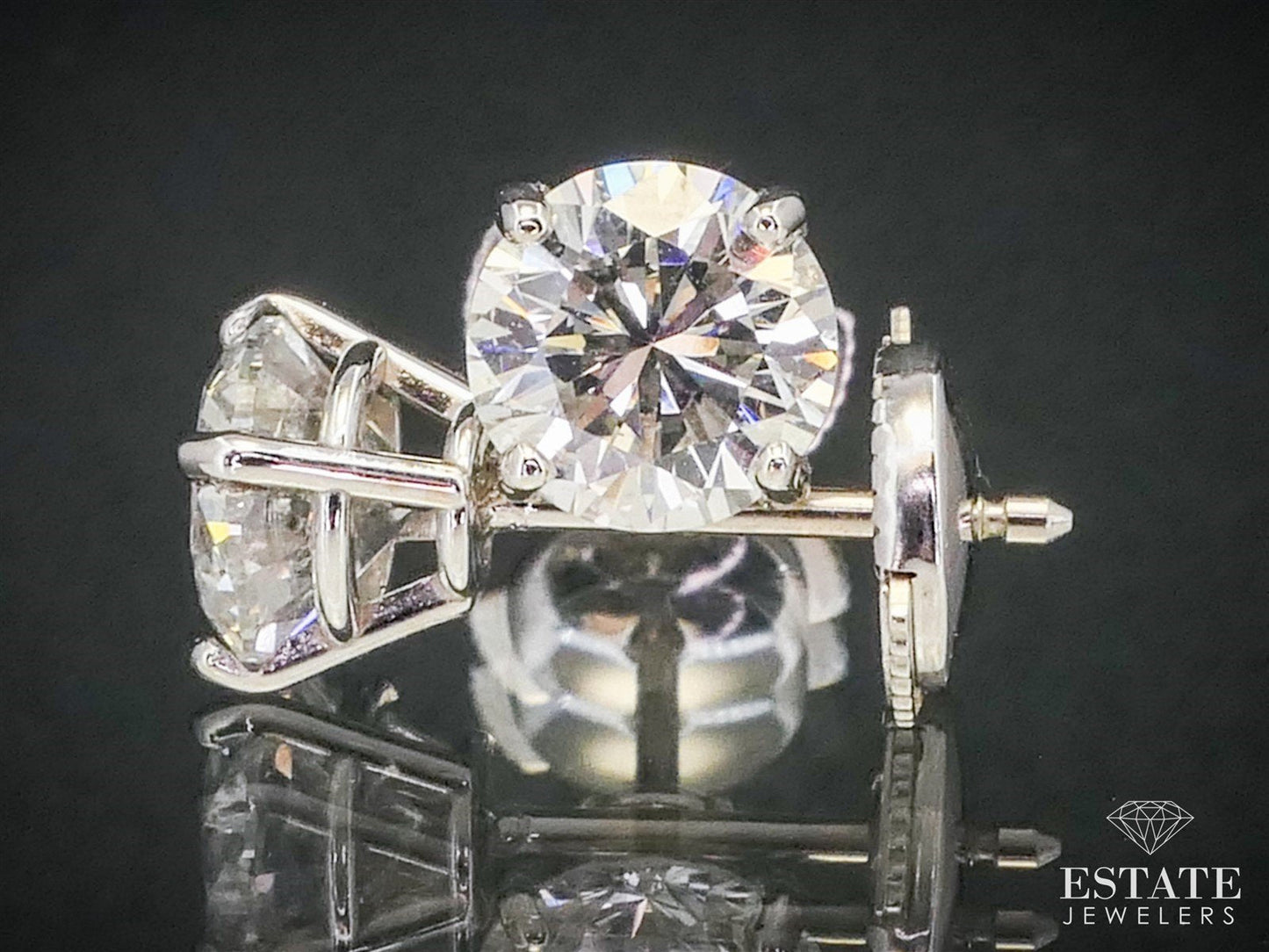 NEW 14k White Gold Round Cut Natural 1.98ctw Diamond Stud Earrings i3627