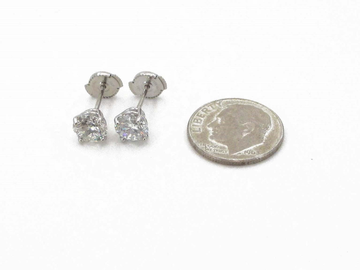 NEW 14k White Gold Round Cut Natural 1.98ctw Diamond Stud Earrings i3627