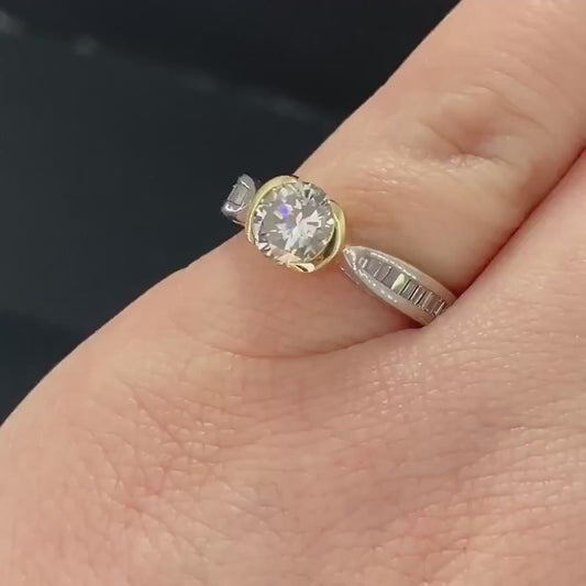 Platinum & 18k Round Natural 1.00ct Diamond Engagement Ring 6.3g i14204