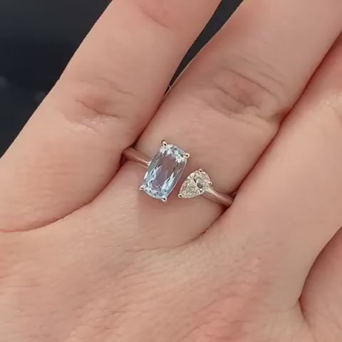 Custom 14k White Gold Natural .95ct Aquamarine & Diamond Ring 3.2g i11022