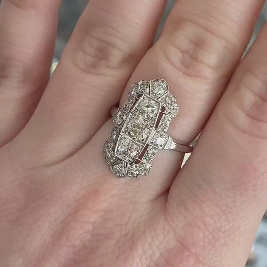 Antique Edwardian Platinum Natural 1ctw Diamond Filigree Shield Ring 5.4g i17892