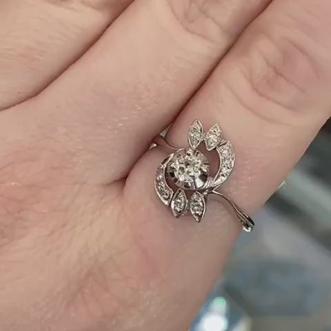 Antique 14k White Gold European Natural .31ctw Diamond Engagement Ring 3g i18645