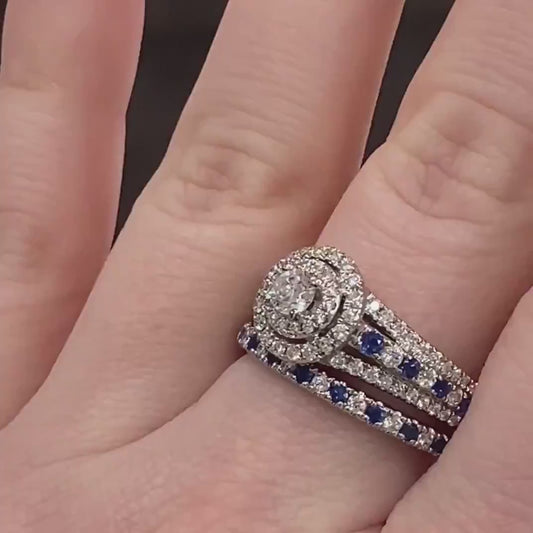 14k White Gold Natural Diamond & Sapphire Vera Wang Wedding Set 8.9g i17902