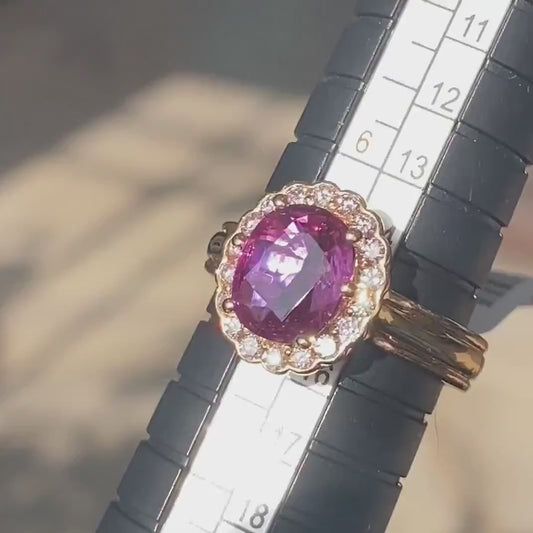 18k Yellow Gold Natural 1.80ct Pink Sapphire & Fancy Pink Diamond Ring 7g i15027