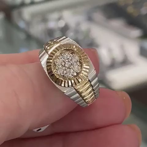 Vintage 14k Two Tone Gold Natural .17ctw Diamond Mens Watch Ring 10.3g i18636
