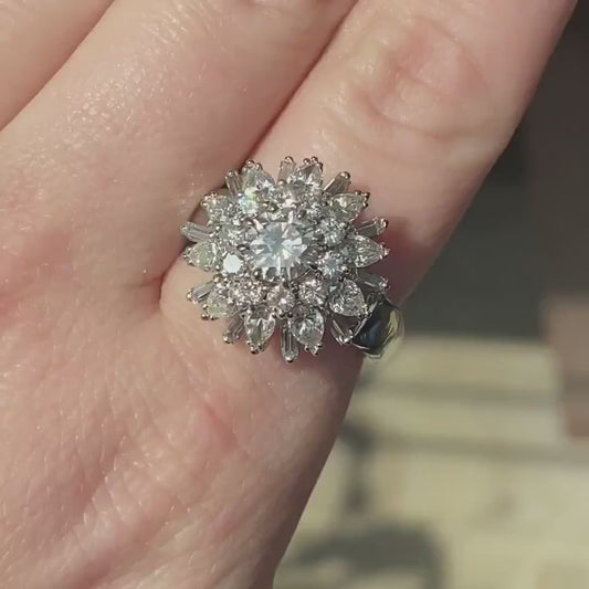 Platinum Round Natural 2.28ctw Diamond Large Cocktail Ladies Ring 19.2g i18120