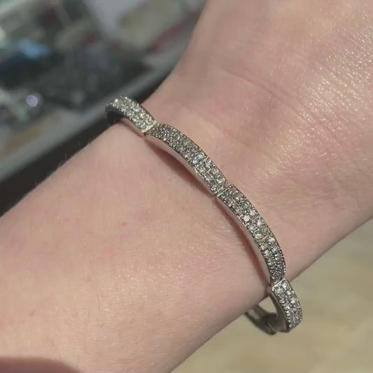14k White Gold Natural 1.92ctw Diamond Curved Tennis Bracelet 19.2g 7"L i17755