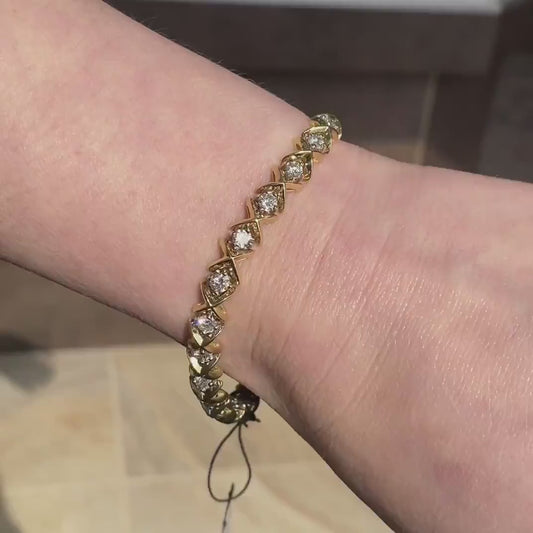 18k Two Tone Gold XOXO Natural 3.20ctw Diamond Tennis Bracelet 22.9g 7"L i16677