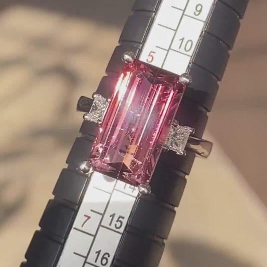 14k White Gold Natural 6.75ct Pink Tourmaline & Diamond Cocktail Ring 6g i16853